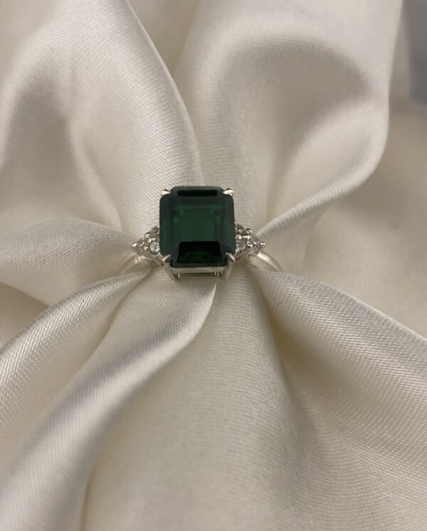 Emerald Cut Trinity Cluster Memorial Chamber Ring