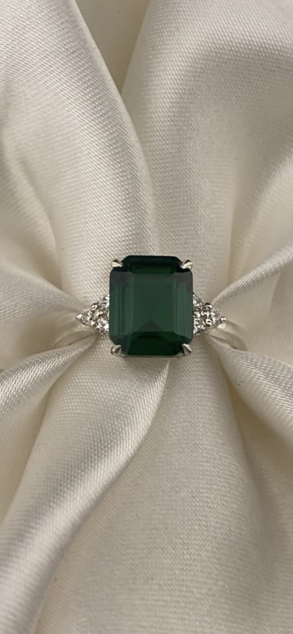 Emerald Cut Trinity Cluster Memorial Chamber Ring