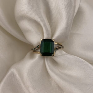 Emerald Cut Accent Split Memorial Chamber Ring
