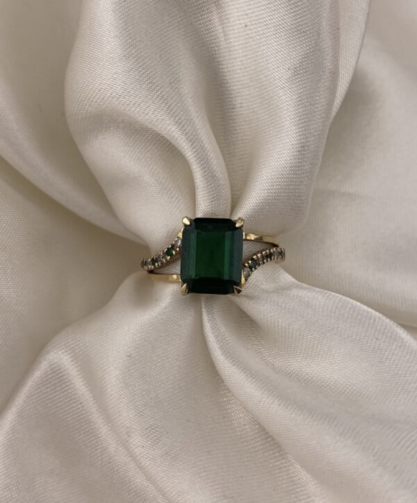 Emerald Cut Accent Split Memorial Chamber Ring