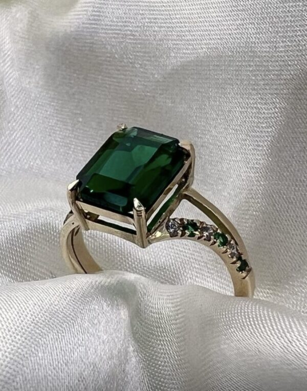Emerald Cut Accent Split Memorial Chamber Ring